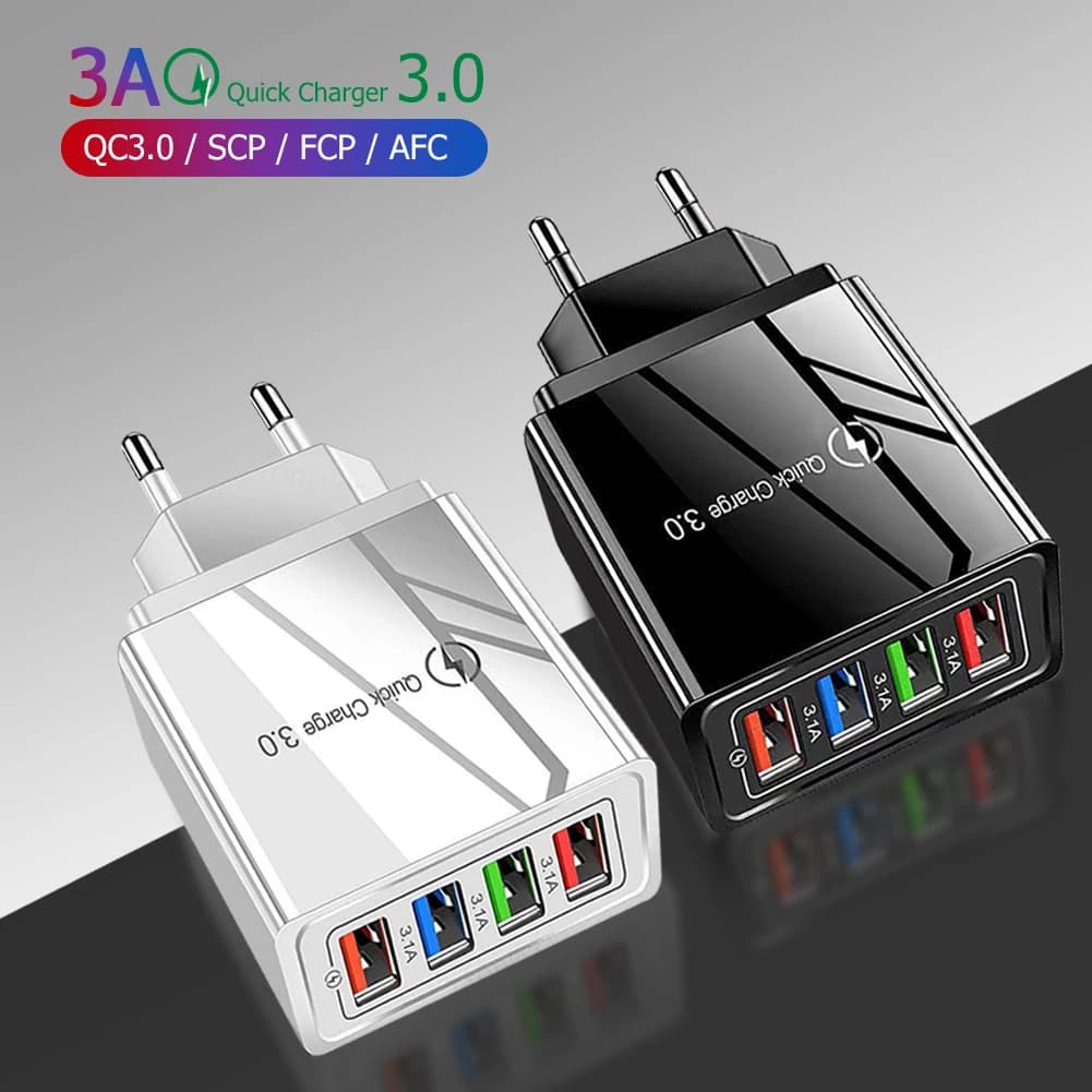 Caricatore USB 3A 4 porte USB Quick Charge 3.0 per adattatore telefonico Caricatore da muro portatile con spina UE USA Ricarica rapida per iPhone 16 Pro