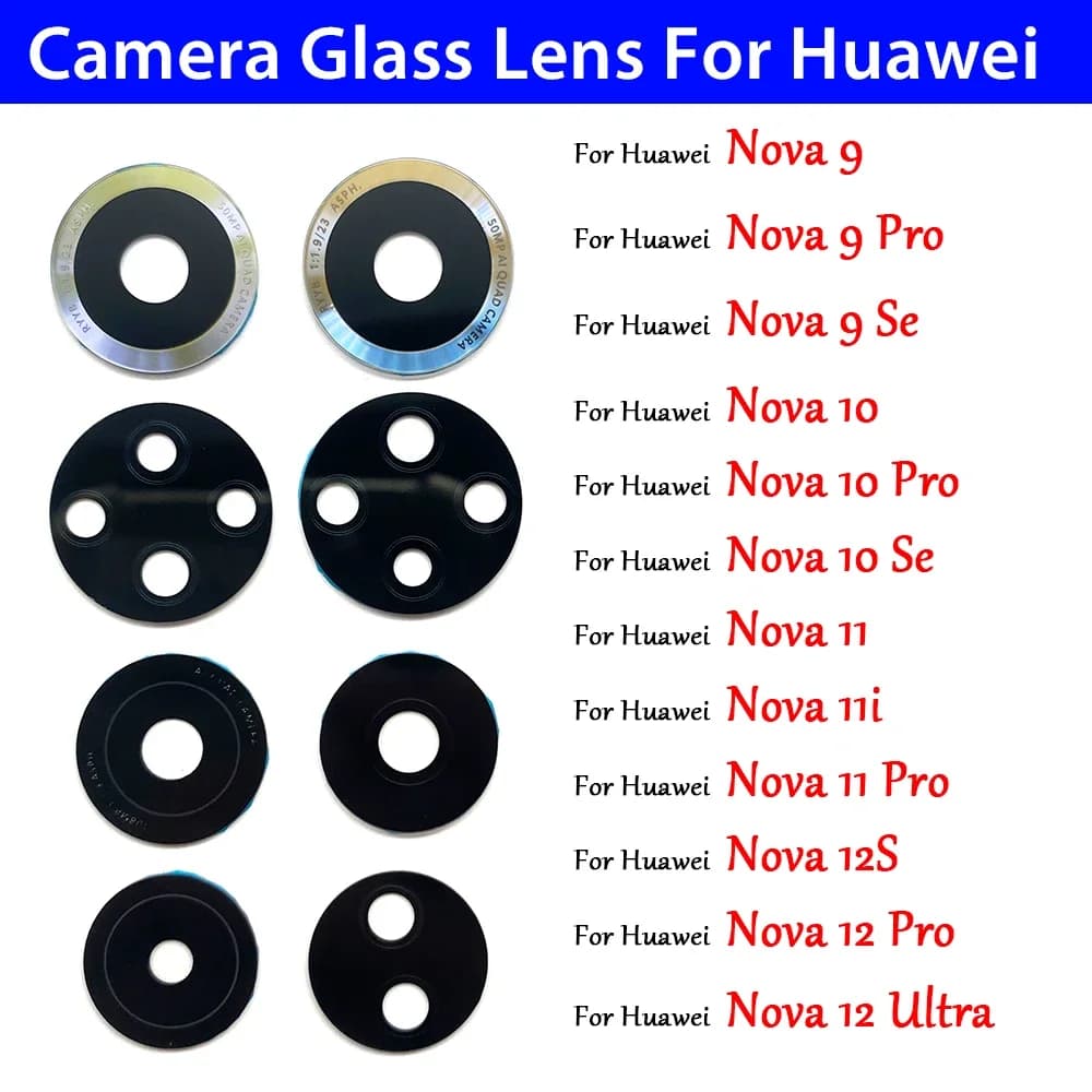 Copriobiettivo in vetro per fotocamera posteriore posteriore con adesivo per Huawei Nova 9 9 Pro 9 Se 10 10 Pro 10 Se 11 11i 11 Pro 12S 12 Pro 12 Ultra