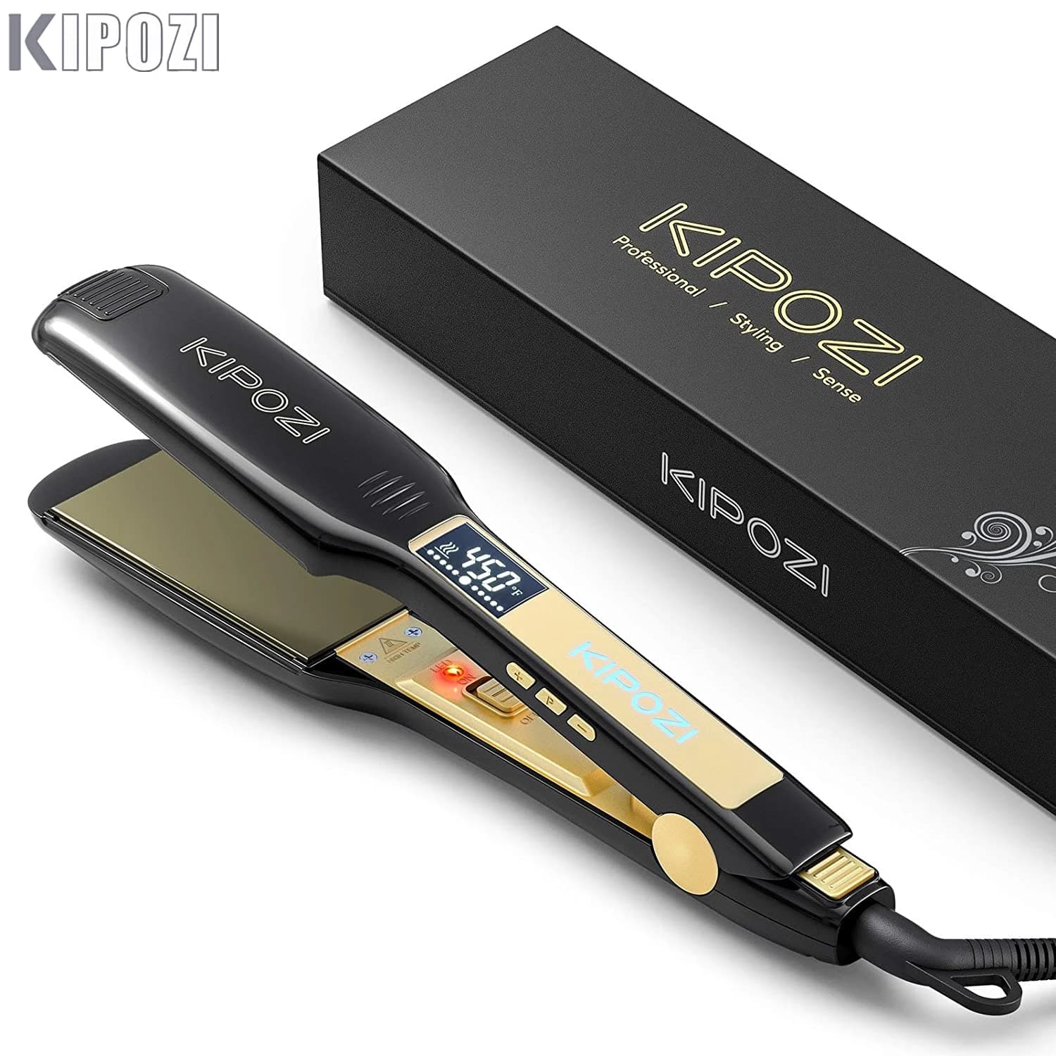 Professional Titanium Plate Iron Hair Plate KIPOZI with Digital LCD Display Iron Instant Heating Hairstyles Double Voltage