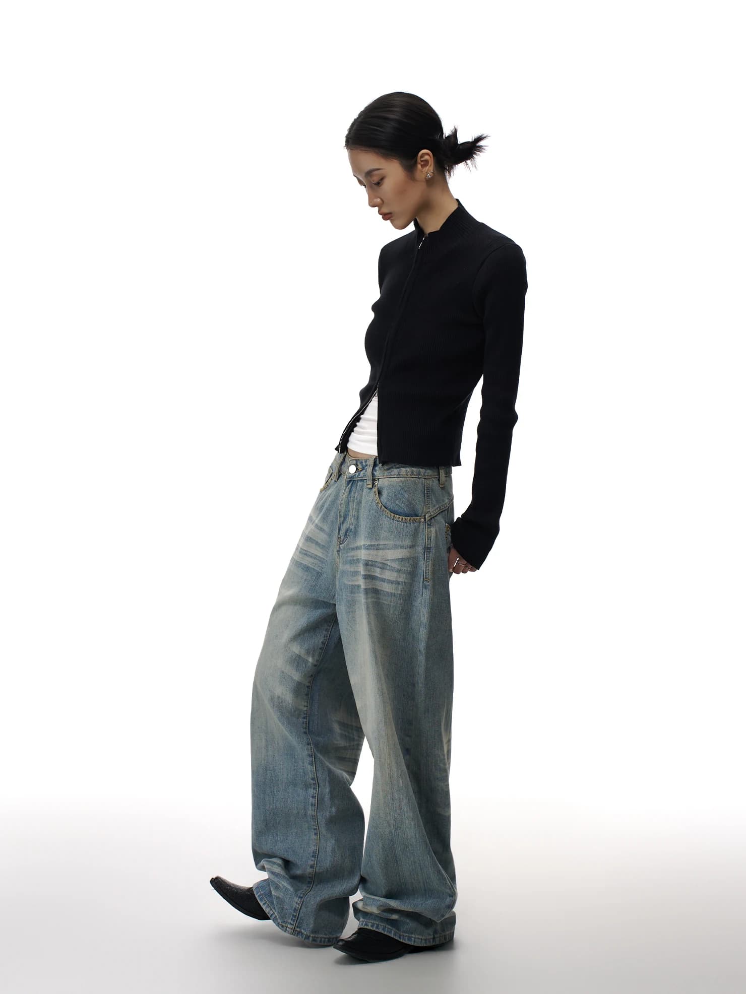 Retro Washed Denim Jeans Women Loose Straight Casual Wide Leg Pants Spring New Style Cleanfit Natural Waist Jeans