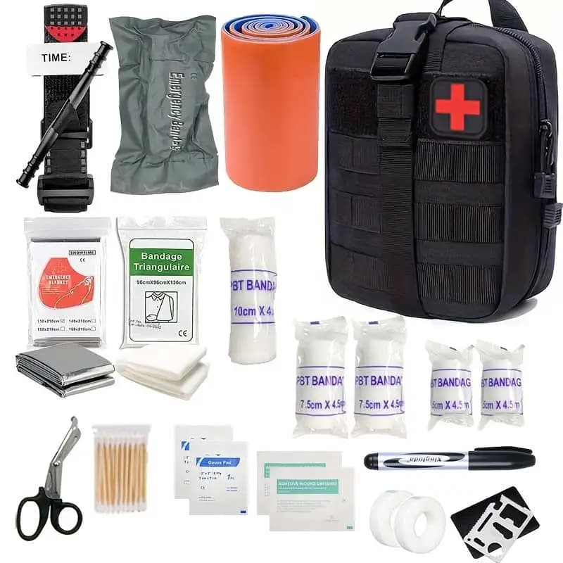 Kit di Pronto Soccorso Compatto da 70 Pezzi con Kit Laccio Emostatico, Kit Medico EMT IFAK, Zaino di Sopravvivenza d'Emergenza, Attrezzatura da Campeggio e Escursionismo