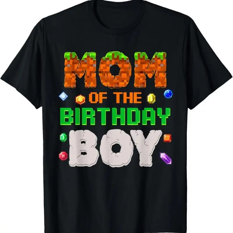 Maglietta per videogiochi con numero pixel della mamma del compleanno del ragazzo