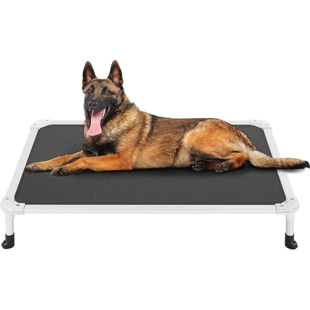 Cuccia rinfrescante rialzata per cani - Tessuto a rete resistente, design antiscivolo per interni/esterni, Nero, 42x31