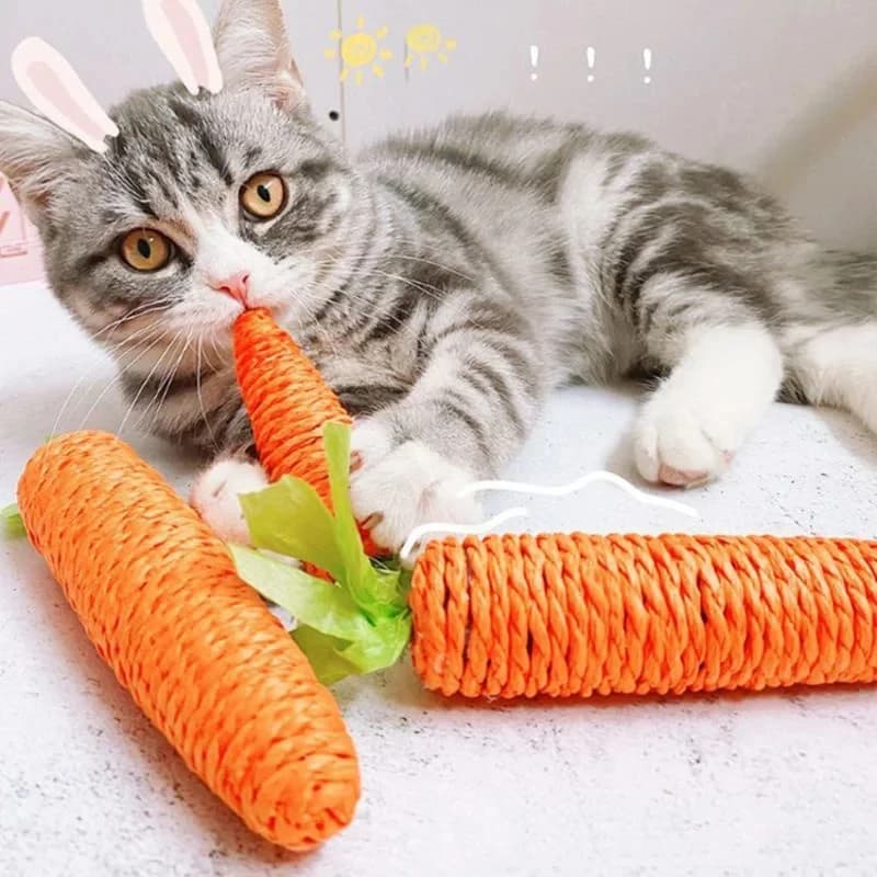 1-6 pezzi Adorabile giocattolo per gatti a forma di carota resistente ai morsi con campanello, giocattolo durevole per la pulizia dei denti e la masticazione per gattini e gatti