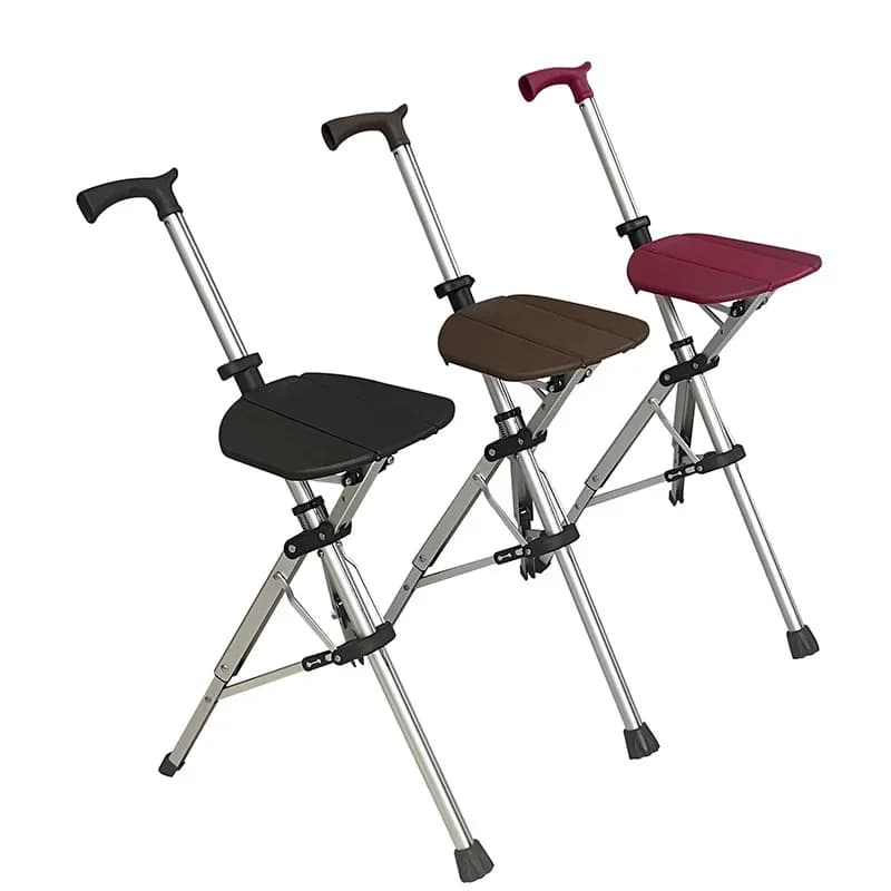 Foldable chair for elderly people, multifunctional non-slip crutches, telescopic chair, light trekking stick