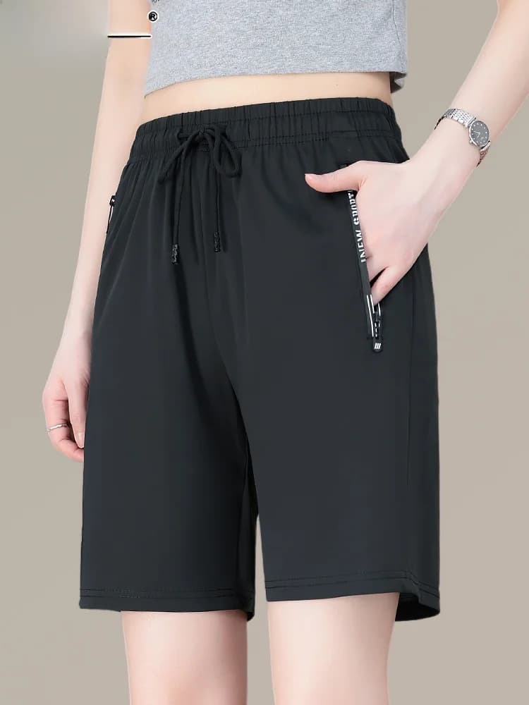 Pantaloncini Sportivi Donna in Seta Ghiaccio ad Asciugatura Rapida, Nuovi Pantaloni Estivi Sottili a Cinque Quarti, Vita Alta, Gamba Dritta, Stile Casual per il Pendolarismo