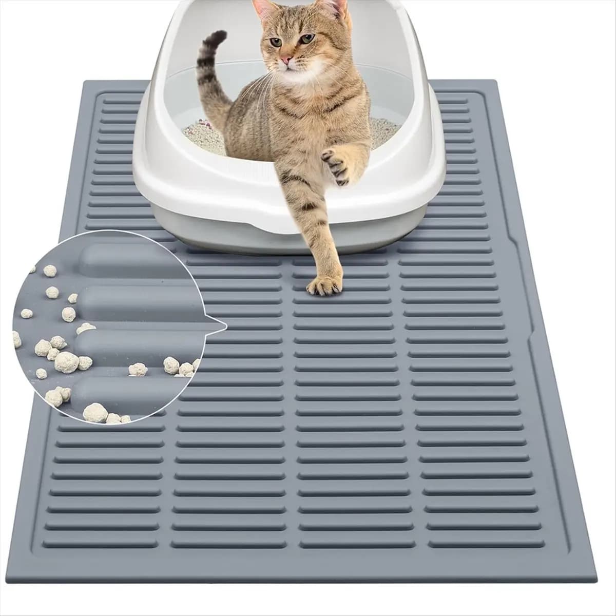 【ABODE】 Tappetino per lettiera per gatti in silicone, tappetino per lettiera per gatti da 24 pollici x 15 pollici, tappetino per lettiera impermeabile sotto i lettiera, raccoglitore per lettiera