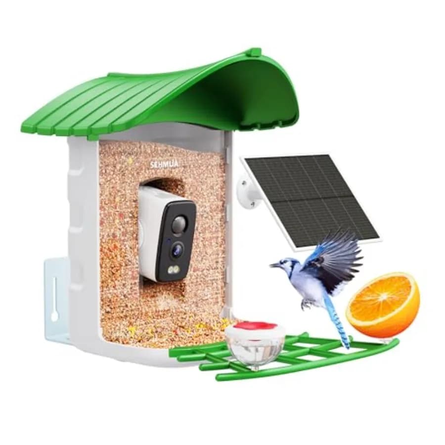 Bird Feeder with Camera for Outdoor Birdwatching, ABS Plastic, Black, HD Camera with 1-Year AI Bird ID, Solar Panel, Auto Video