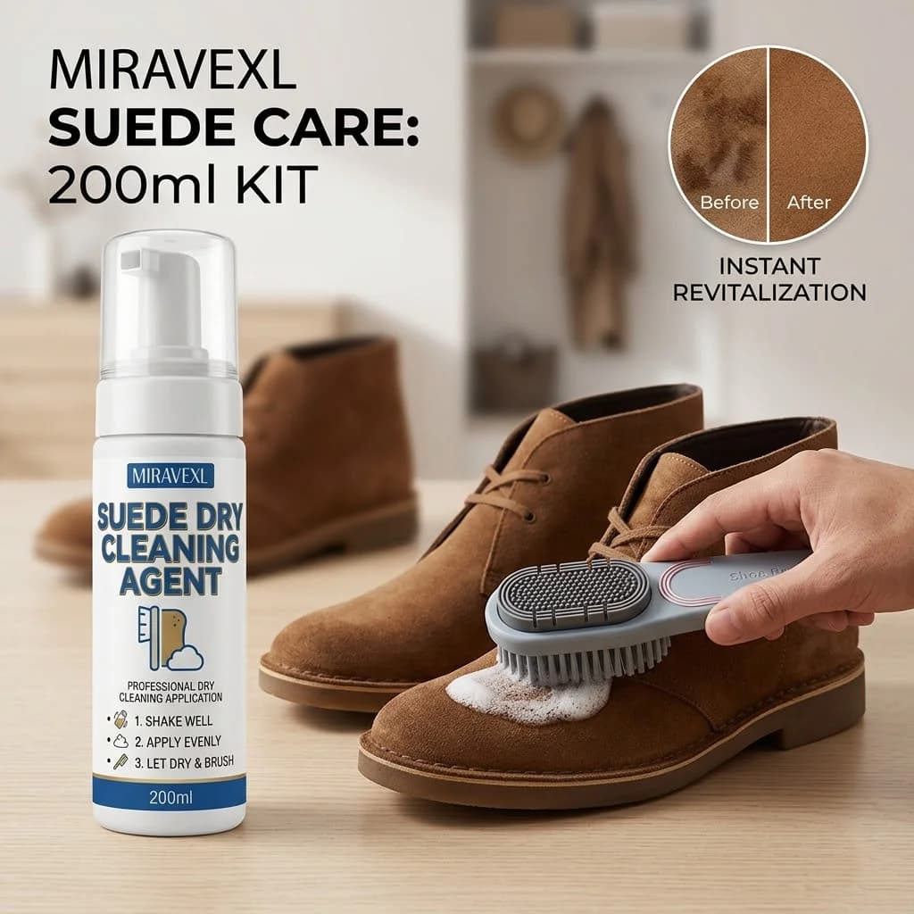 Detergente per Scarpe in Pelle Scamosciata con Set di Spazzole, Schiuma Smacchiatrice Senza Acqua per Sneakers, Stivali e Calzature in Pelle Nabuk