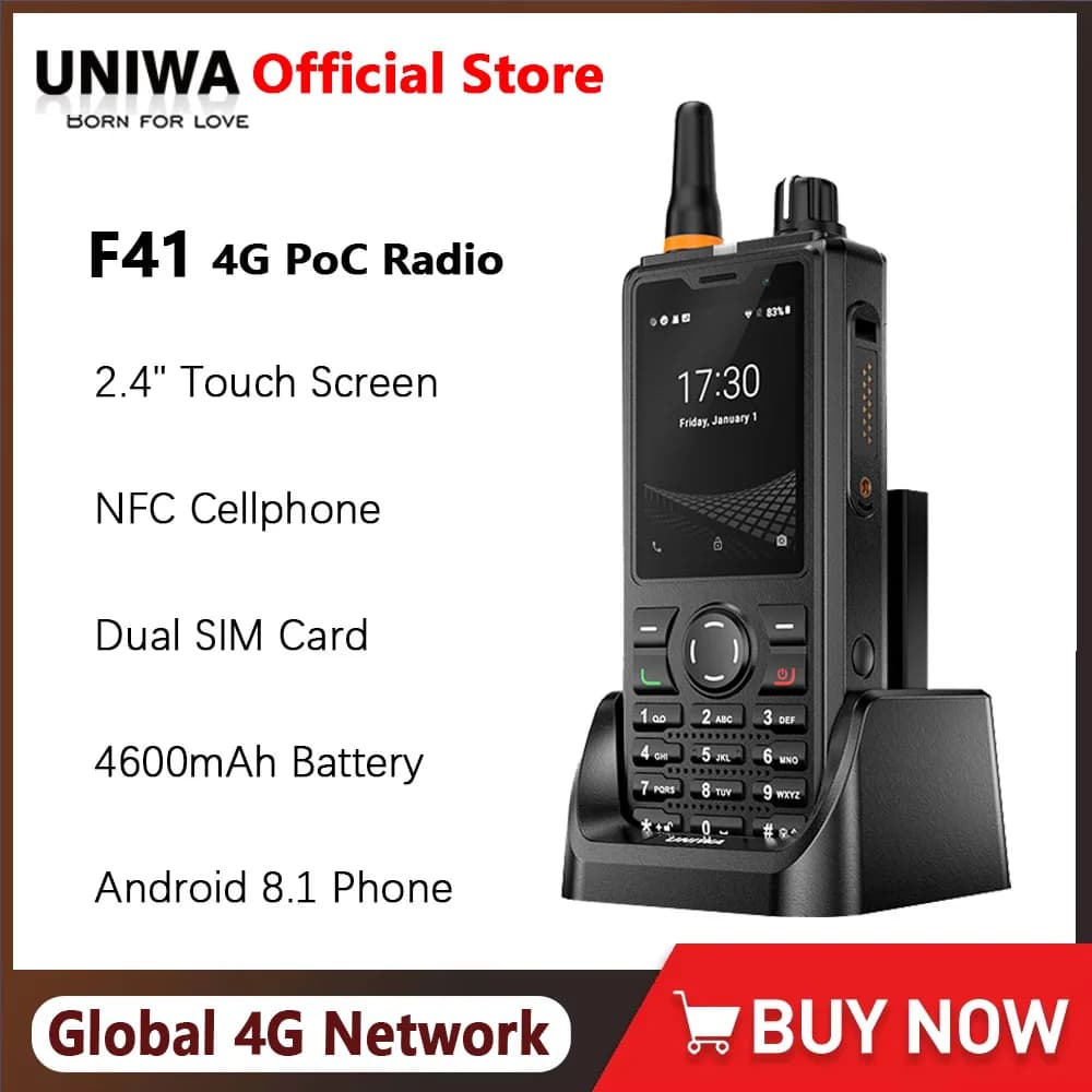 UNIWA F41 Telefono Rugged 4G Android 8.1 Rete Globale 4600mAh POC Walkie Talkie Zello Schermo Touch 2.4" Smartphone Impermeabile NFC