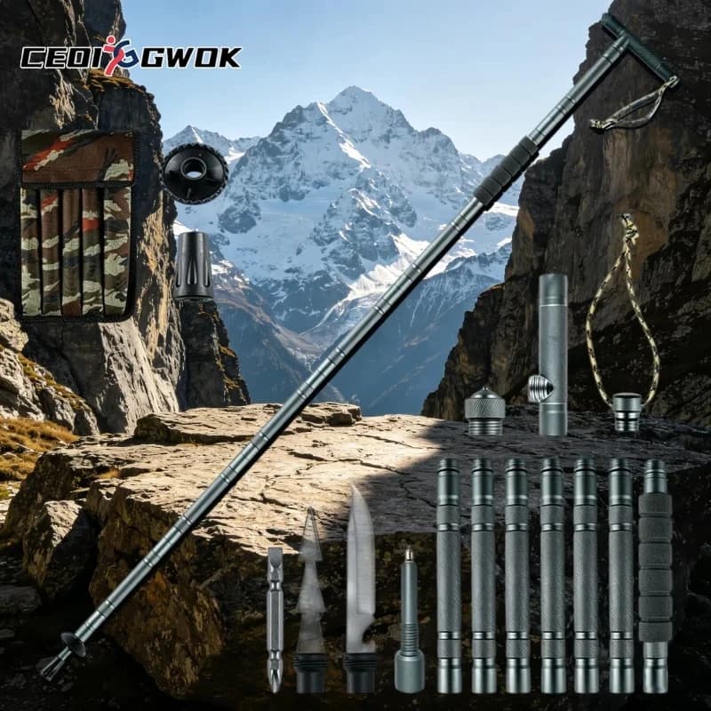 CEOI GWOK Adjustable Multi Function Trekking Poles T Handle Foldable Walking Stick For Outdoor Mountain Climbing Hiking