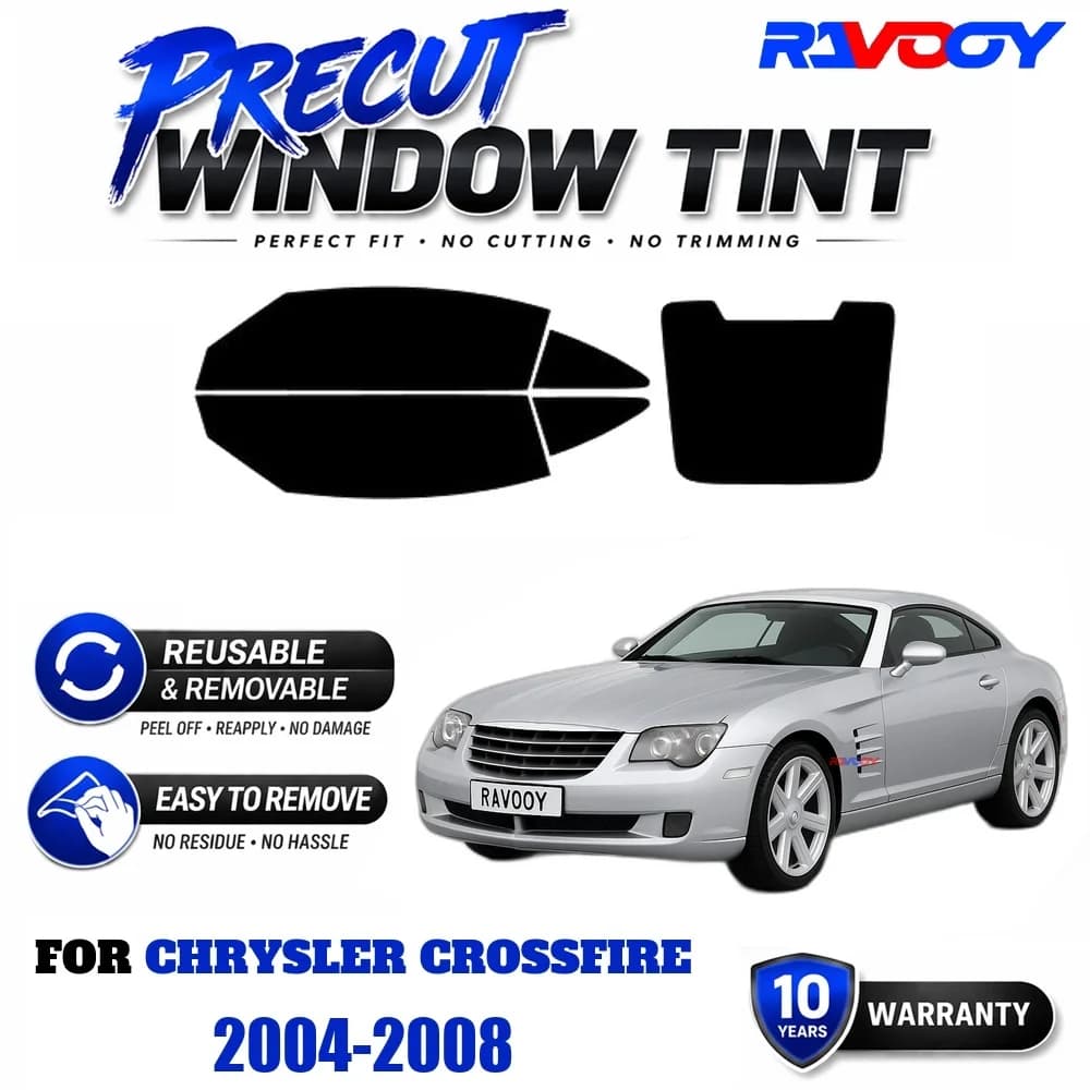 RAVOOY Precut Window Tint, Reusable Removable EPU Film, Custom Fit for Chrysler Crossfire 2004-2008, UV Heat Protection