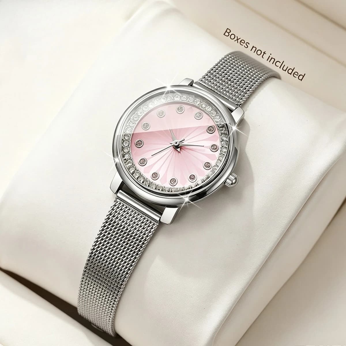 Fashion Rhinestone Women Quartz Watch Silver Mesh Strap Ladies Dress Wristwatches Relogio Feminino（Without Box）