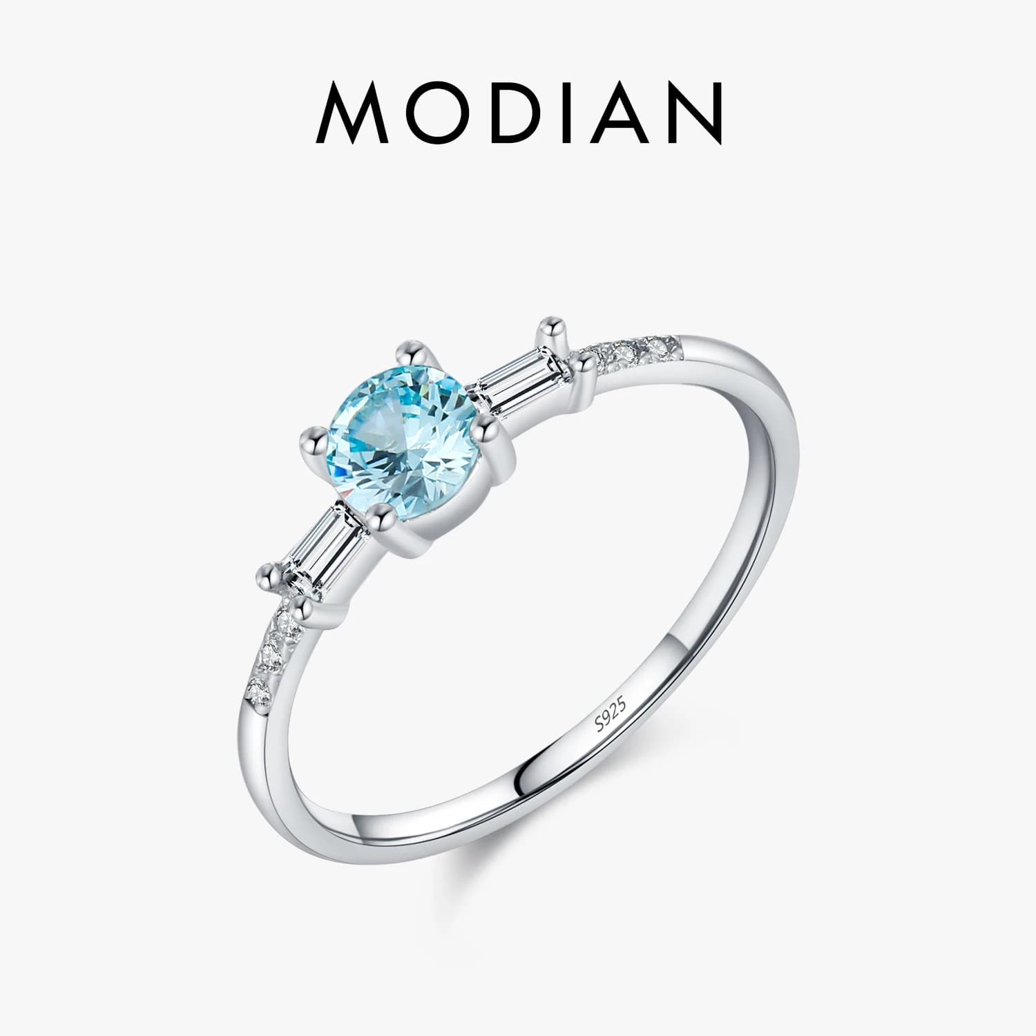 MODIAN 925 classic blue round sterling silver rings with cubic zircons for women Gifts of refined jewelry for wedding anniversary
