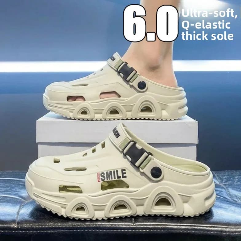 Men's Sandals Summer Outdoor Anti-Slip Soft Bottom Hole Hole Shoes Beach Slippers Driving Two-Purpose Breathable Thick Heel