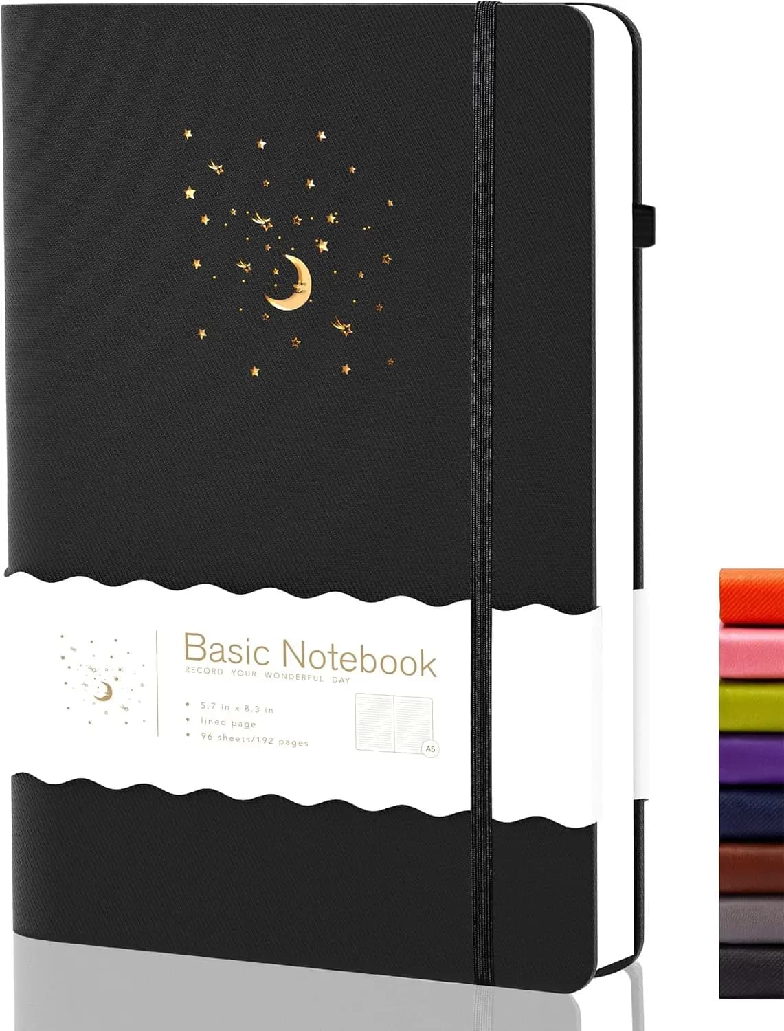 Striped hard cover for work, writing and notes, with pen loop, black stripes, 5.7 x 8.3 inch, 196 pages