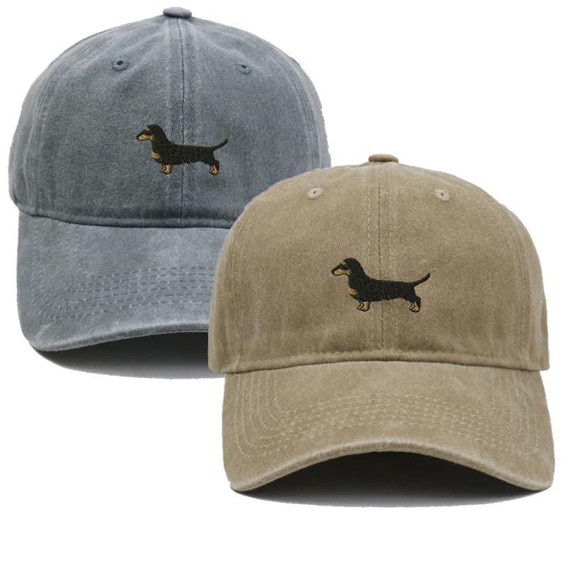 Vintage Washed Dachshund Dog Embroidery Baseball Cap Unisex Adjustable Curved Dad Hat Sausage Dog Lover Casual Outdoor Sun Hat