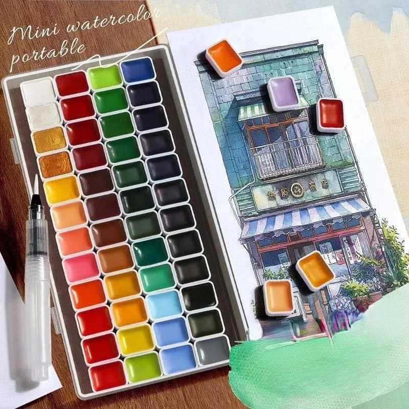 48 Colors Professional Granulating Watercolor Paint Set 1ml Transparent Solid Pigment Art Kit for Artists Adults