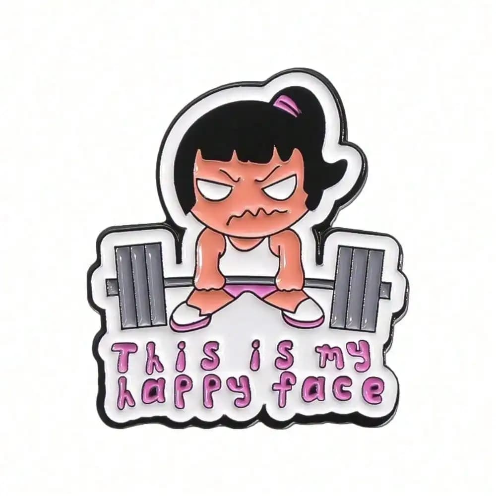 Funny Gym Girl Enamel Pin "This Is My Happy Face" Fitness Brooch for Backpacks Jackets
