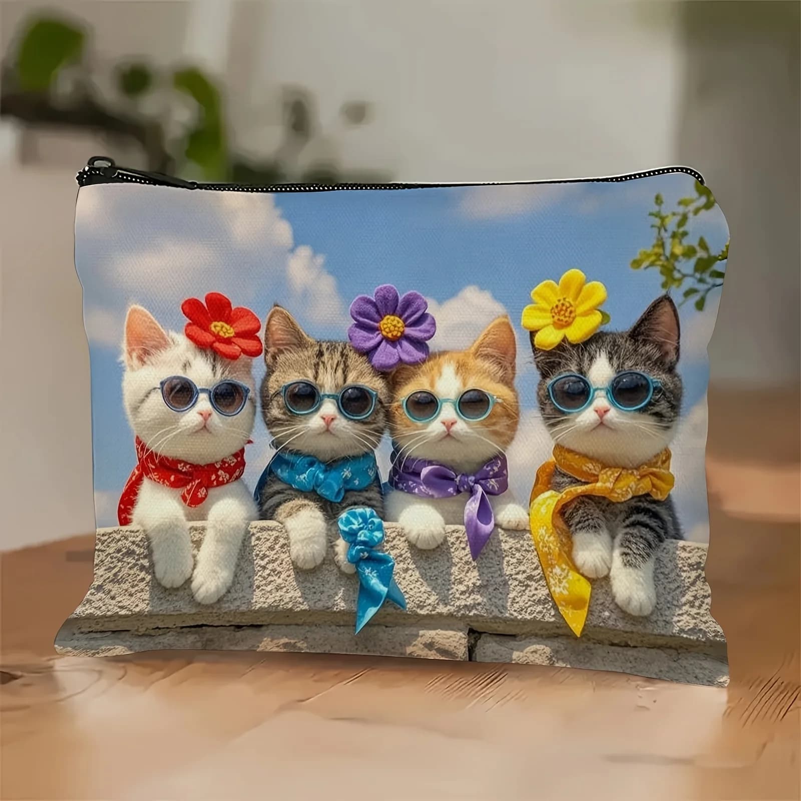 Una borsa per il trucco per gatti: una simpatica custodia multifunzionale con cerniera per donna, una borsa per riporre gioielli