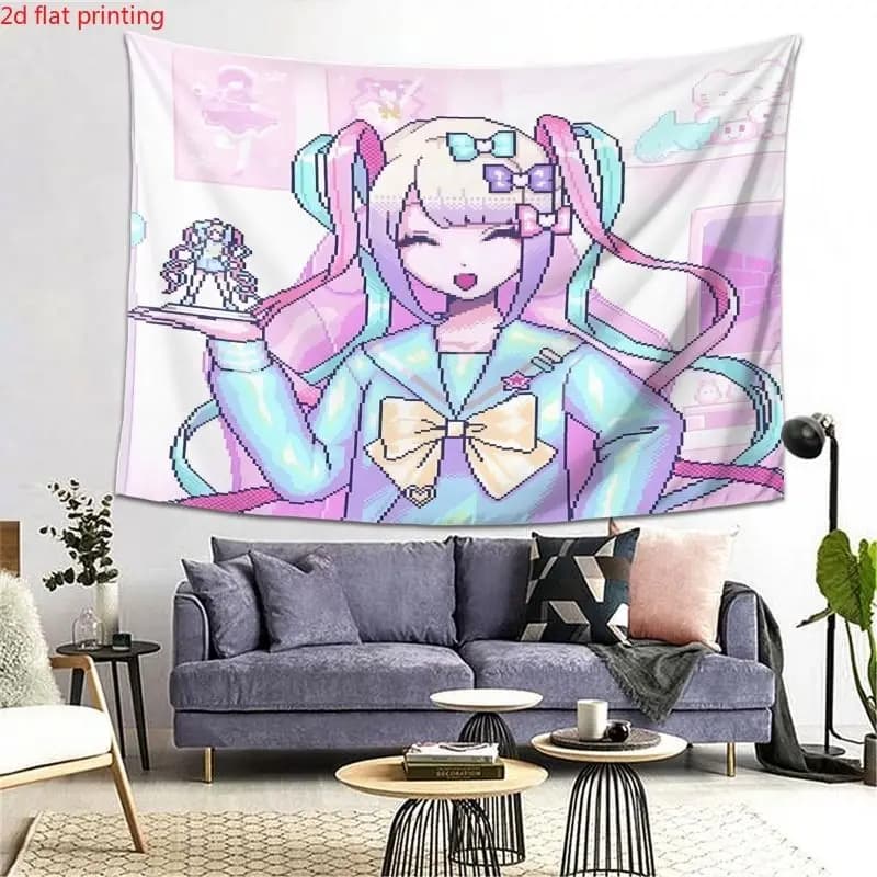 VIKAMA Y2K Anime Tapestry Kawaii Manga Wall Hanging Cloth Ins Aesthetic Room Decor for Bedroom Dorm Anime Fan Gift