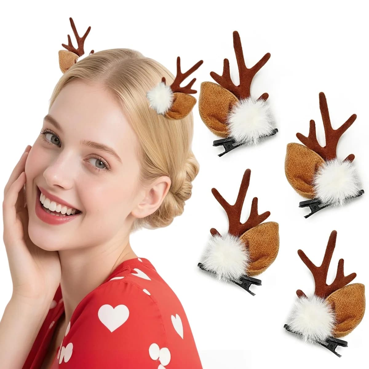 1/2Pairs Small Deer Ears Antler Headbands Reindeer Antlers Headband Christmas Hairs Accessories Animal Hair Clips Cosplay
