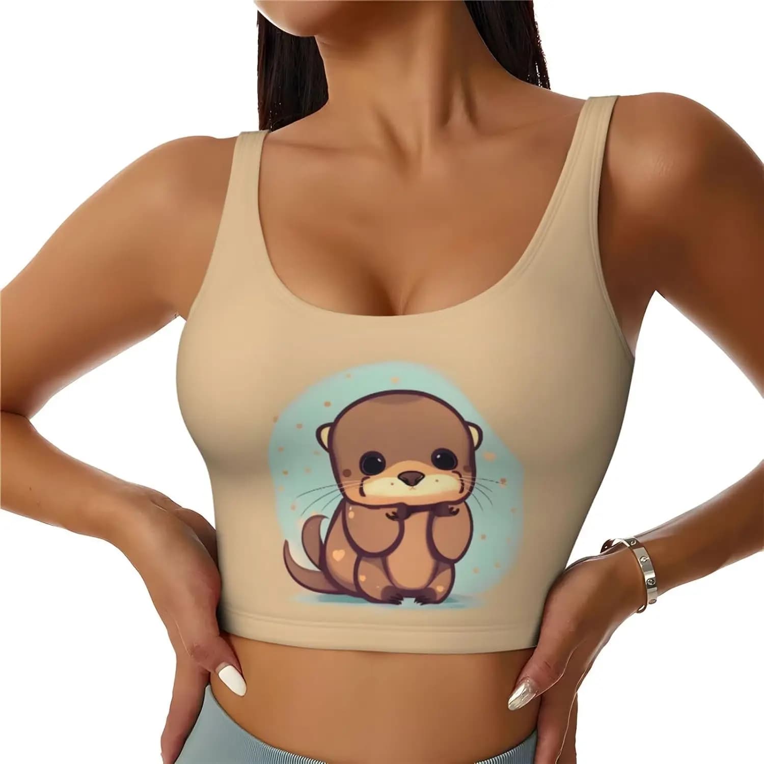 Nice women's sports vest with lontra print, soft and breathable, suitable for fitness and casual clothing