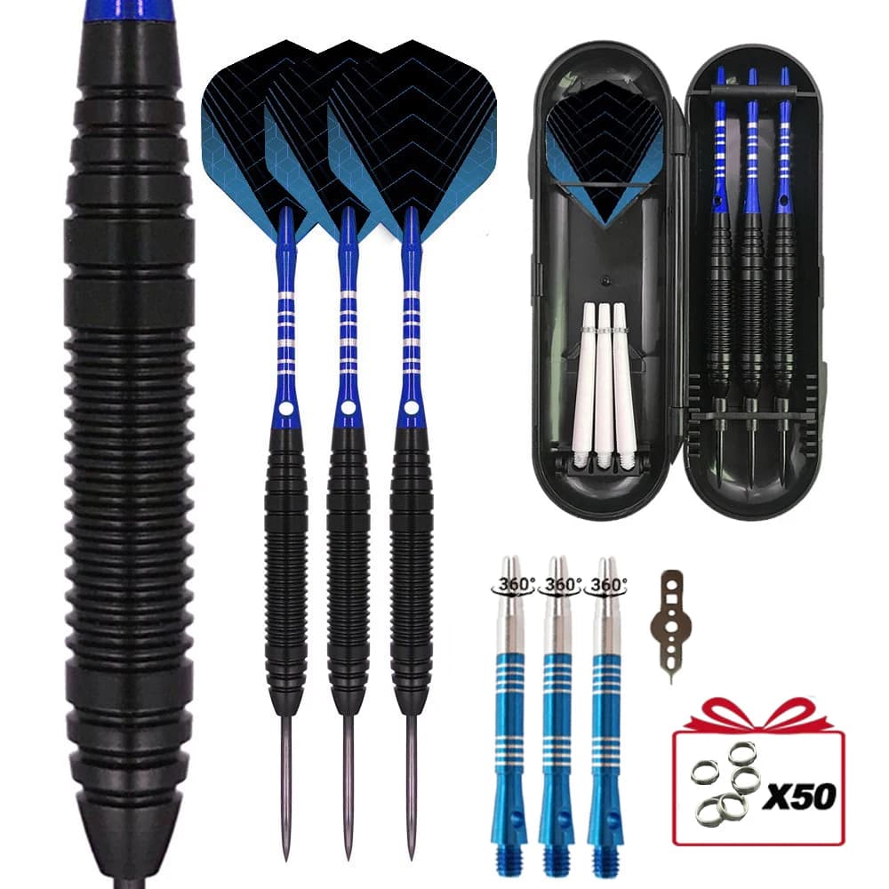 Set di freccette professionali con punta in acciaio, 3 freccette con aste in alluminio, asta girevole, alette e custodia, per il gioco o come regalo di compleanno