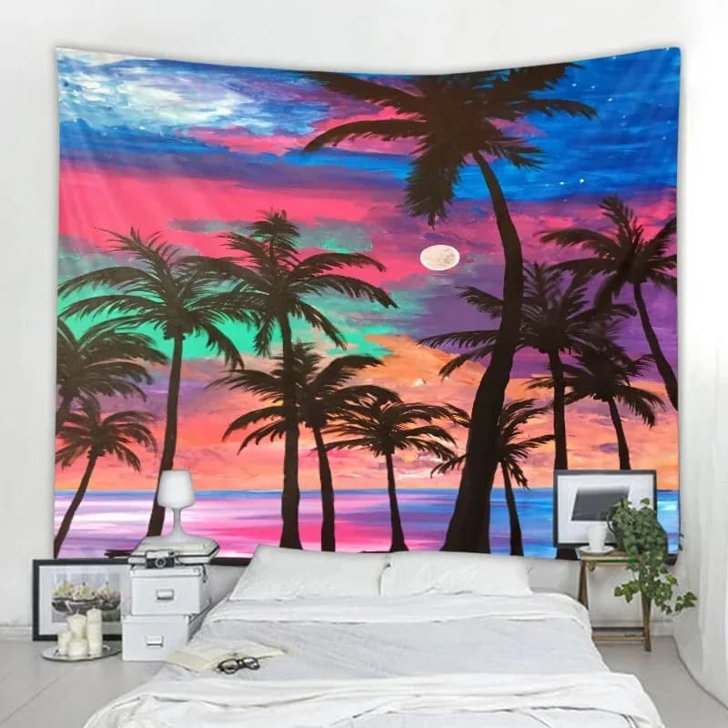 Background decoration tropical plant tapestry aerial palm tree wall hanging Nordic ins home living room bedroom fabric painting