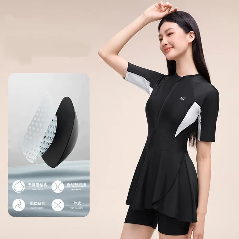 Donna One Piece Manica corta Cerniera frontale Sport acquatici all'aperto Bagno Gonne da bagno Abbigliamento da spiaggia professionale in spandex ad asciugatura rapida