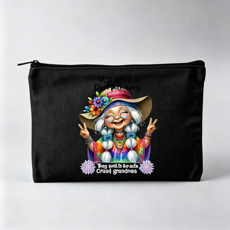 Women's Hippie-Inspired Graphic Makeup Bag, Vintage Style Cosmetic Pouch for Casual Use