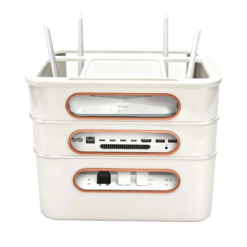 Scatola porta router WiFi, organizer per cavi e ripiano audio-video a 3 strati, copertura moderna per router.
