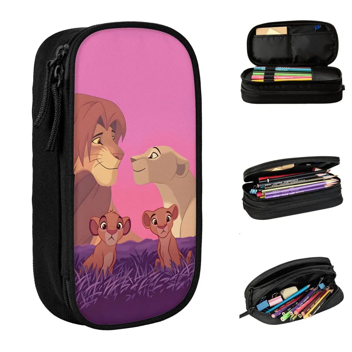 Astuccio alla moda The Lion King, astuccio per la scuola, astuccio per bambini, doppio strato, con grafica, articoli di cancelleria per la scuola