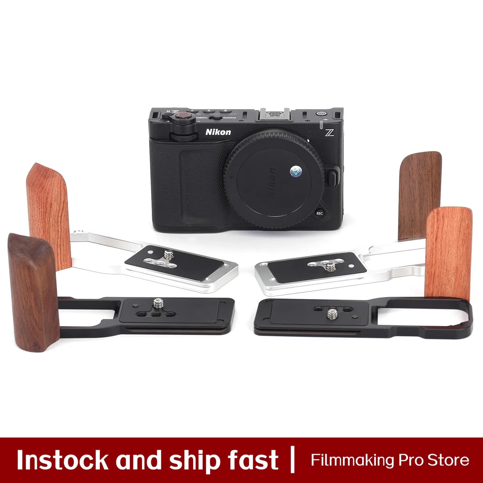 Impugnatura in Legno per Fotocamera Nikon ZR, Maniglia in Lega di Alluminio con Base Arca-Swiss, Sistema di Sgancio Rapido per Treppiede, Stile Vintage