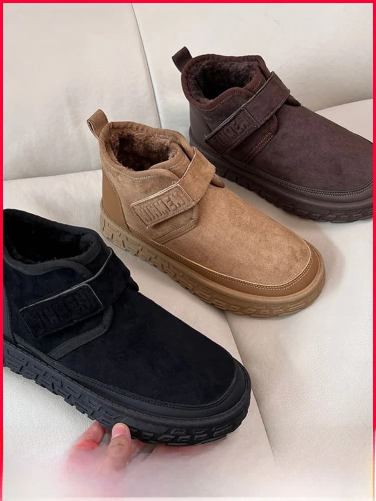 Stivali da Neve Invernali da Uomo con Suola Spessa in Finta Pelle e Pelliccia Integrata, Caldi e Antiscivolo, Scarpe in Cotone con Tubo Corto e Suola in Gomma
