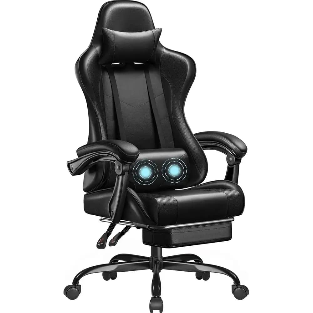 Gaming Chair, Video Game Chair with Footrest and Massage Lumbar Support, Ergonomic Computer Chair Height Adjustable with Swivel