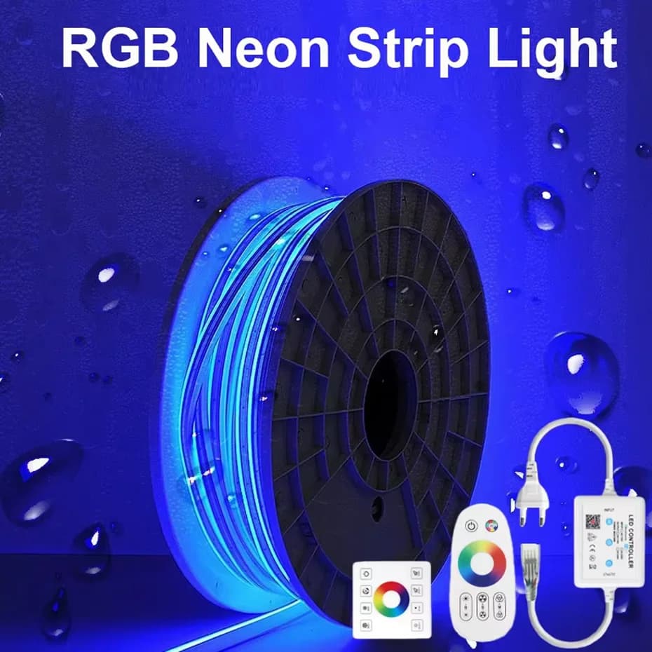 Dimmable 220V Tuya WiFi RGB LED Neon Strip Lights Music Sync Smart LED Lamp Tape RF Remote Control For Home Decoration Lighting