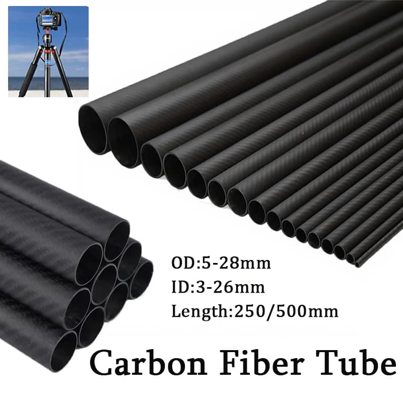 1PCS 3k Tubo In Fibra di Carbonio Pieno Twill Tubo Duro Lunghezza 250/500mm Diametro Esterno da 5mm a 28mm per Aereo Drone parti FAI DA TE uso