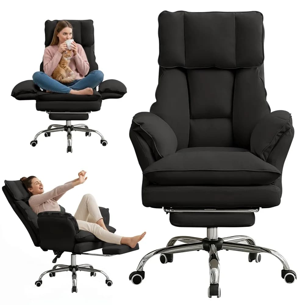 Sedia da Ufficio Ergonomica Cloud Cross Legged con Poggiapiedi, Sedia Direzionale Grande e Alta in Pelle con Ruote, Reversibile, Personalizzabile