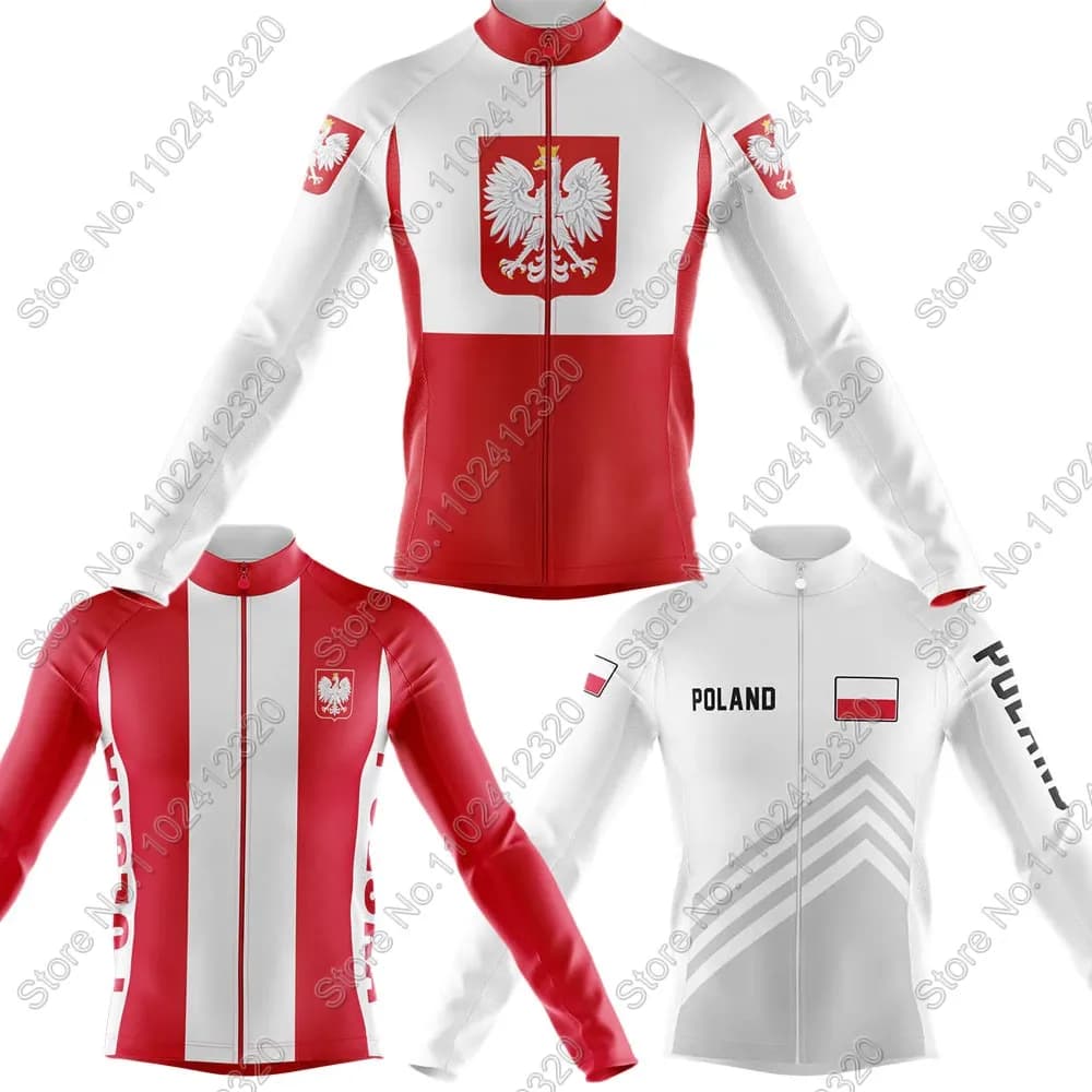 2025 Nuova squadra nazionale Polonia Estate Inverno Maglia da ciclismo polacca Abbigliamento a maniche lunghe Gara Bici da strada Camicie Top da bicicletta MTB