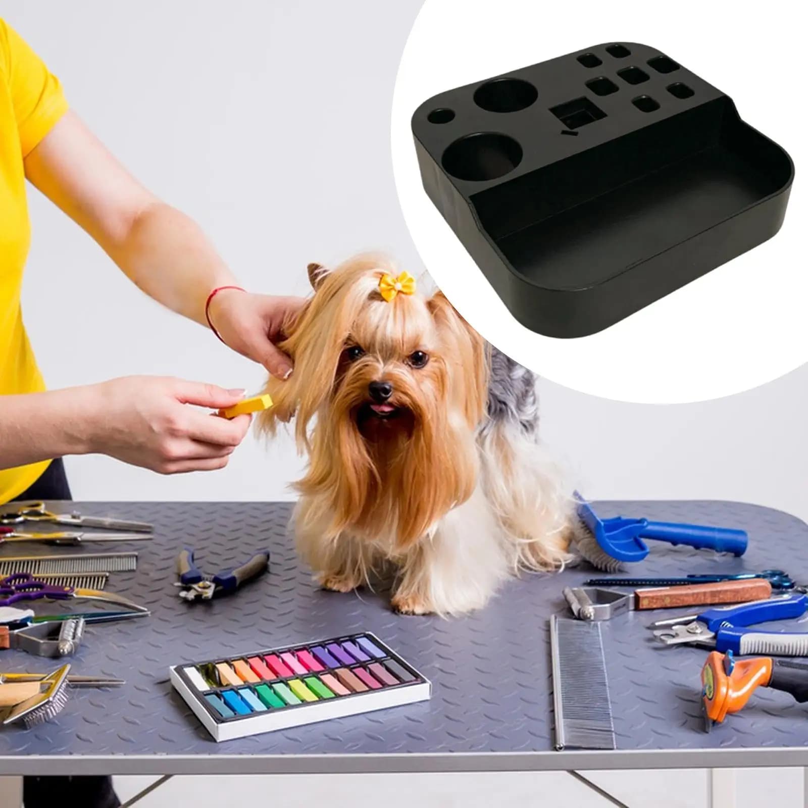 Portautensili per toelettatura animali domestici Scatola portaoggetti per strumenti di bellezza Organizzatore per braccio girevole multiuso per toelettatura cani per clip per negozio di animali