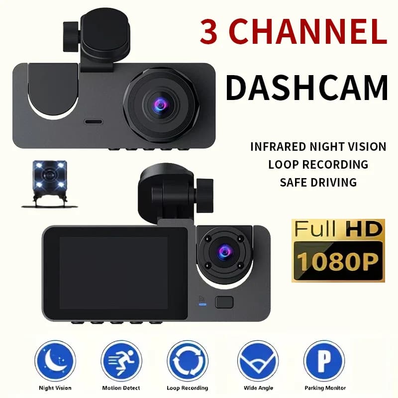 Dash Cam a 3 Canali, Dash Cam 1080p, Dash Cam con 3 Telecamere, Dash Cam, Registratore Video