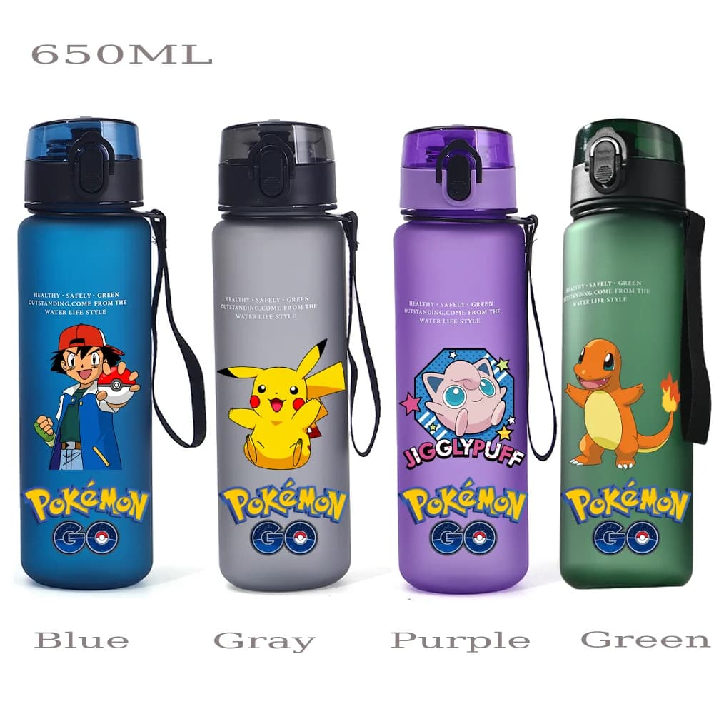 650ML Cartoon Pikachu Charizard Venusaur Sports Water Bottle Plastic Cup Drinking Travel Portable Gym Jugs Shaker Drink Bottle