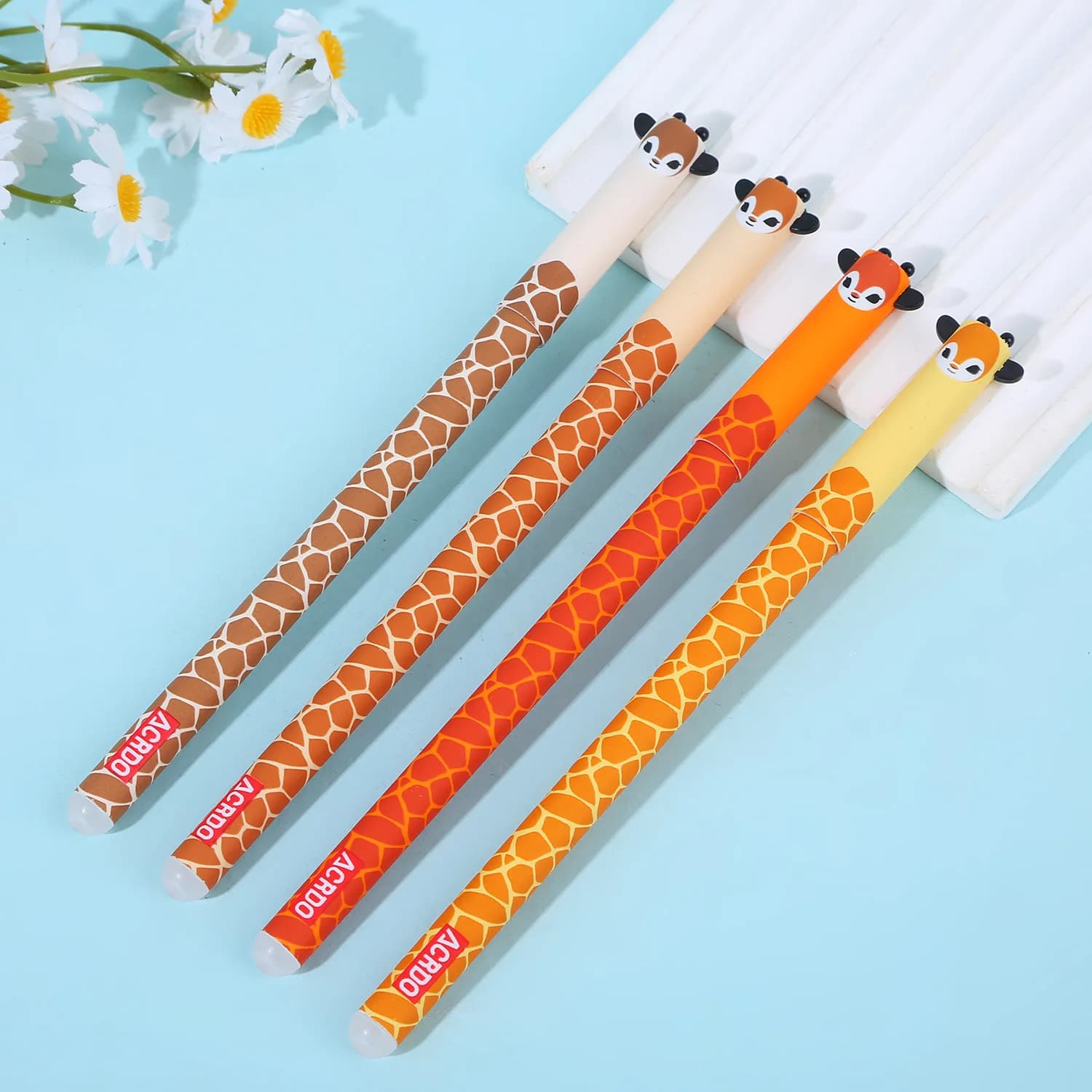 4PCS Cute Animals Retractable Gel Pens Set, Quick Dry Blue Ink Fine Point Roller Ball Gel Ink Pen for Smooth Writing (6.1inch)