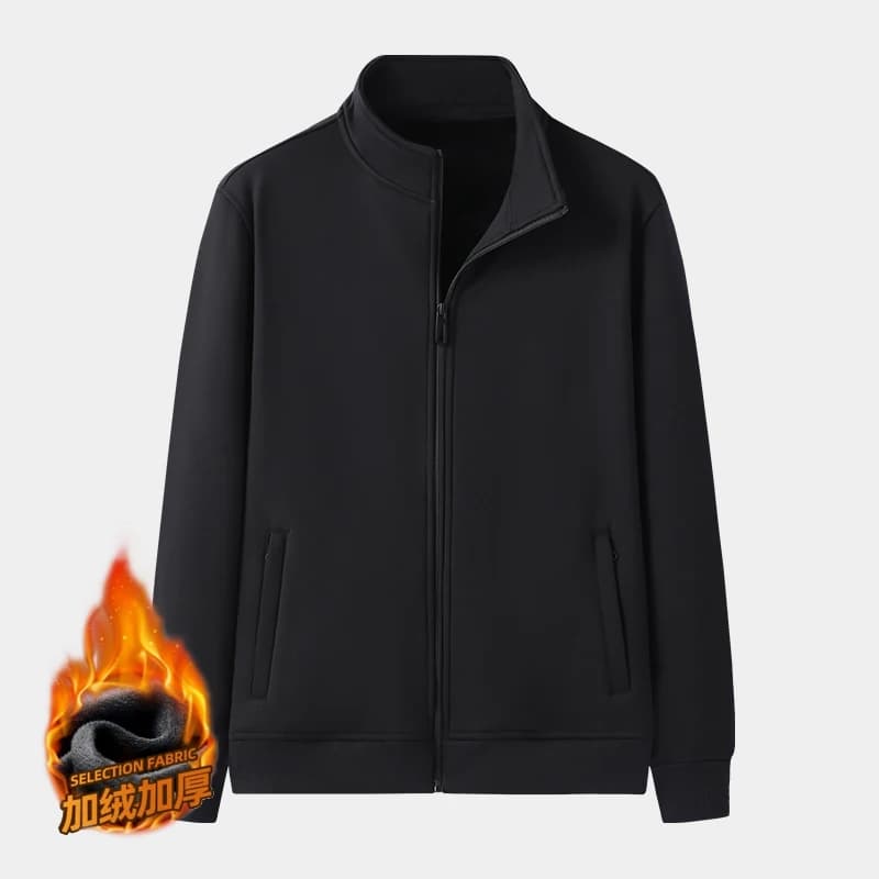 Men's Autumn Winter Fleece Lined Stand Collar Open Cardigan Jacket Zipper Loose Fit Large Size Sweatshirt Casual Wear