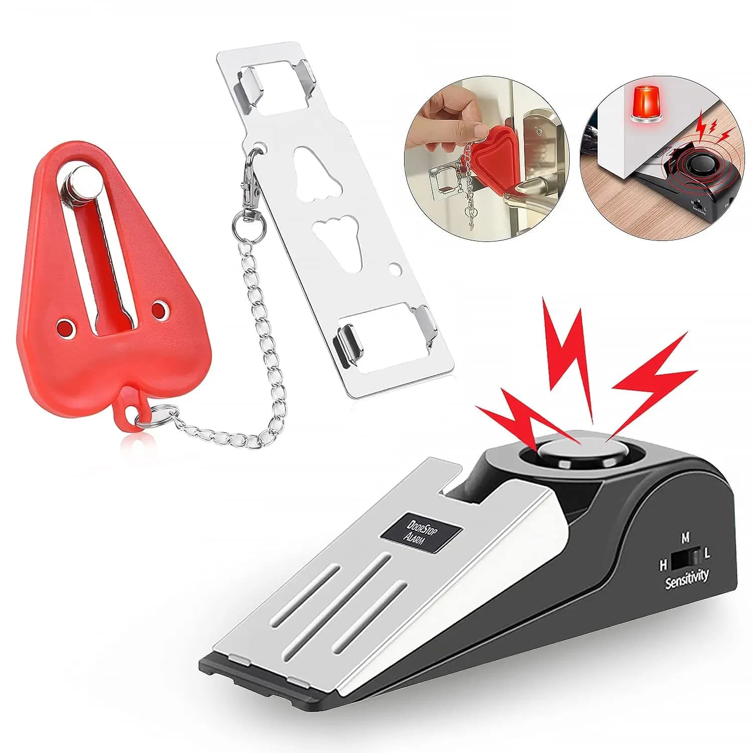Allarme fermaporta Serratura per porta dell'hotel Kit porta di sicurezza a doppia protezione Porta ​ Dispositivi di sicurezza Strumento per autodifesa con fermaporta tascabile