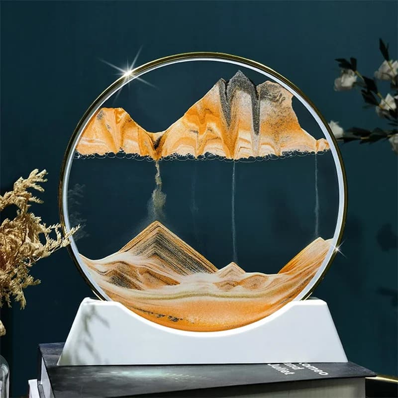 Paesaggio di sabbia in movimento immagine artistica sabbie mobili mestiere vetro rotondo 3D clessidra del mare profondo che scorre sabbia pittura ufficio decorazioni per la casa regalo