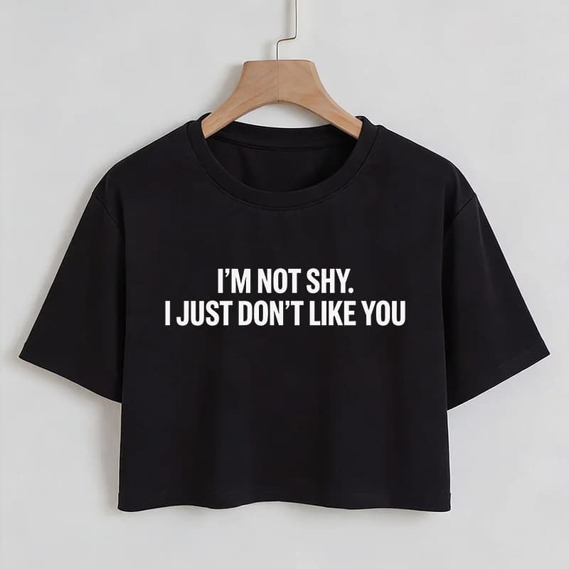 T-shirt Crop Top Y2K con Stampa Lettering Girocollo a Maniche Corte - NON SON TIMIDA, SOLO NON TI PIACO - Maglietta Crop Sexy da Donna con Grafiche