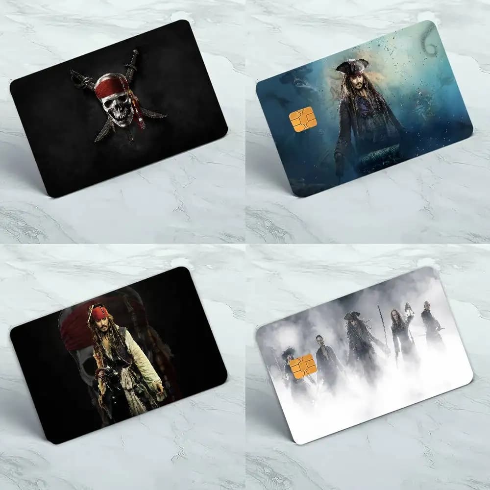 Pirates Of The Caribbean Anime Cartoon 1 Set Of 4 Pcs Bear Skin Sticker Film Tape Case For Big Credit Debit Card Front Side