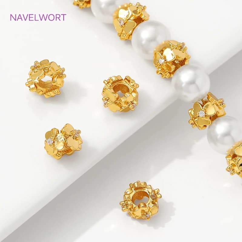 Fashionable brass with zircon beads 18K gold plated bulk beads, beads separators, DIY bracelets Necklace making accessories